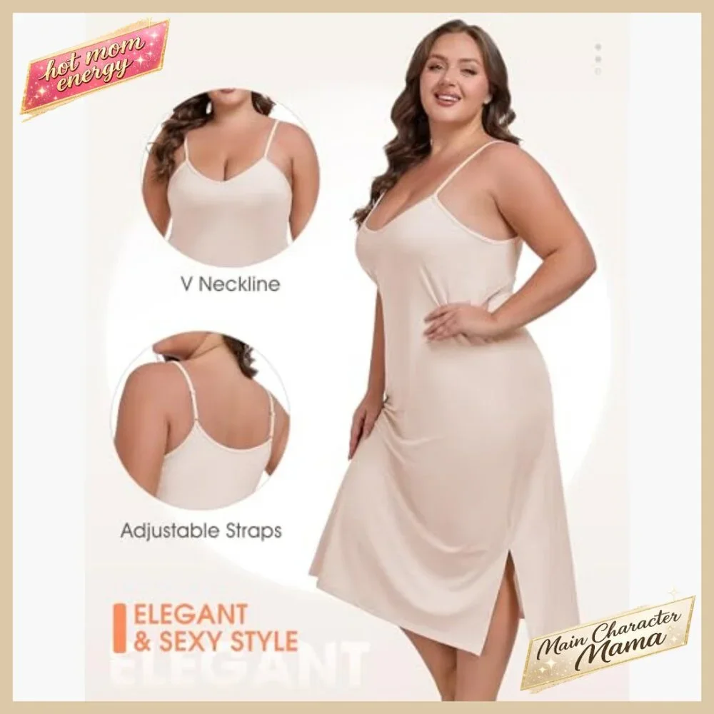 Elegant Full Slip Dress Adjustable Straps Slim Fit Recycled Material Plus Size - Picture 2 of 6